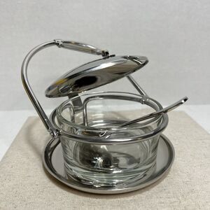 MEPRA INOX Stainless Steel Glass Flip Top Condiment, Relish, Jelly, Sugar Bowl